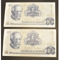10 kr. 1977 A M  * Kv. 0. Nr. rekkeflge. Katv. kr. 80 - Bilder er sedlene. Pene i kv.0.  Vurder ogs fra bilder. Pris KJP N er en (1) sedell. Ved kjp a flere er de i nr. rekkeflge.Du velger antall.IKKE SALR. / Tore Rimstad: NOK  40,-