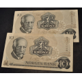 10 kr. 1976 AO* Kv. 0/01 * Nr. rekkef. Katv. kr. 105 - Bilder er sedlene. Pene usirkulert i kv.0/01.
Pris KJP N er en (1) sedell. Ved kjp av flere er de i nr. rekkeflge. Du velger antall. IKKE SALR. / Tore Rimstad: NOK  45,-