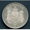 -4- 2 kroner 1907 gev, kv. 0/01 pusseriper. - Tydelige pusseriper advers (p speilflater), flott glans revers. / Numisma Mynthandel A/S: kr.  2100,-