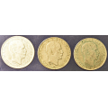 -3- Lott 3 stk. 50 rer 1916, -18 & -19, VK - Kv. 1/1+, 1, 1/1+, rester av PVC  p de siste to.. / Numisma Mynthandel A/S: kr.  165,-
