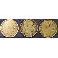 -9- Lott 3 stk. 1 kroner 1913 & -14(x2), VK - Kv. 1, god 1, renset og  god 1 / Numisma Mynthandel A/S: kr.  350,-