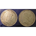 -13- Lott 2 stk. 2 kroner 1914 & -17, VK - NM10 & NM14. kv. 1+/01 & god 1, strikkmerker. / Numisma Mynthandel A/S: kr.  28,-