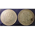 -14- Lott 2 stk. 2 kroner 1915, VK - NM12. kv. 1/1+, riss & god 1, flekk / Numisma Mynthandel A/S: kr.  24,-