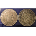 -15- Lott 2 stk. 2 kroner 1915, VK - NM12. kv. 1/1+, toning & 1/1+, toning, strikkmerke revers. / Numisma Mynthandel A/S: kr.  2,-
