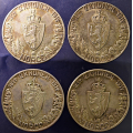 -22- Lott 4 stk. 2 kroner 1914 jub, VK - NM11. Kv. God 1, 1/1+, toning, 1/1+, 1/1+ & 1/1+, alle tonet. / Numisma Mynthandel A/S: kr.  53,-