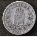 1 kr. 1887  * Kv. 1/1+  * Riss revers - Bilder er mynten du fr. Lette riss revers. Vurder ogs fra bilder. / Tore Rimstad: kr.  1,-