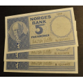 5 kr. 1960 H  * Kv. 0 * Nr. rekkeflge*Katv. kr. 750 - Bilder er sedlene.  Alle  Kv. 0.  Pris KJP N er en (1) sedell. Ved kjp av flere er de i nr. rekkeflge. Du velger antall. IKKE SALR. / Tore Rimstad: kr.  450,-
