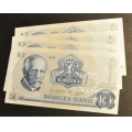 10 kr. 1979 B G * Kv. 0 Nr. rekkef.  * Katv. kr. 80 - Bilder er sedlene. Pris KJP N er en (1) sedell. Kv. 0 * Ved kjp av flere er de i nr. rekkeflge. Du velger antall. IKKE SALR. / Tore Rimstad: NOK  50,-