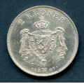 -12- 2 krone 1907 gev, kv. 1+, sm merker p kant. - Lett renset. / Numisma Mynthandel A/S: kr.  747,-
