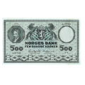 -7- 500 kr 1976 A, kv. 1,  beskjrt. - Seddelen ser ut til  ha blitt beskjrt noen millimeter p venstre side. / Numisma Mynthandel A/S: kr.  428,-