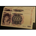 1000 kr. 1998 * Kv. 0 Nr. rekkef. katv. kr. 2200 * - Bilder er sedlene. Kv.0.*Kan ha en nesten usynlig rliten vik i et hjrne. Pris KJP N er en (1) sedell. Ved kjp av flere er de i nr. rekkeflge. Du velger antall. IKKE SALR. / Tore Rimstad: kr.  1600,-