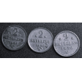 2 skilling  1842 1843-1870  * VK - Bilder er myntene du fr. Estimert verdi ca. 800 kr.  Forbehold 1843 er mulig 1842 med dobbelpreg. Vurder ogs fra bilder. / Tore Rimstad: kr.  1,-