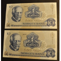 10 kr. 1973 A * Kv. 0/01  Nr. rekkeflge. Kstv. kr. 115 - Bilder er sedlene. Vurder ogs fra bilder. Pris KJP N er 1 (en) sdelle. Du velger antall. IKKE SALR. / Tore Rimstad: NOK  50,-