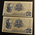 10 kr. 1977 A F * Kv. 0  Nr rekkeflge. Katv. kr. 80 - Bilder er sedlene. Vurder ogs fra bilder. Pris KJP N er 1 (en) sedell. Du velger antall. IKKE SALR. / Tore Rimstad: NOK  40,-