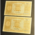 10 kr. 1952 * Litra V og W ** VK - Bilder er sedlene du får. Vurder fra bilder. Begge ca. kv.1. Estimert verdi ca. kr. 500,- / Tore Rimstad: kr.  23,-