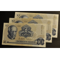 10 kr. 1976 Litra  AE, AF og AG . Kv. ca. 0/01 - Bilder er sedlene du fr. Vurder fra bilder.Estemert verdi ca. kr. 320 * / Tore Rimstad: kr.  30,-