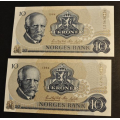 10 kr. 1984 C Z * Kv. 0- * Katv. kr. 72. Nr. rekkeflge - Bilder er sedlene. Pene usirkulert kv. 0-. KJP N er en (1) sedell. Ved kjpav flere er de i nr. rekkeflge. Du velger antall. IKKE SALR / Tore Rimstad: kr.  35,-