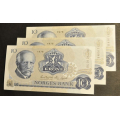 10 kr. 1978 Litra BL, BM og BN * Kv.0/01 og 01 - Bilder er sedlene du fr. Vurder fra bilder. Estimert verdi ca kr.350,- / Tore Rimstad: kr.  30,-