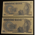 10 kr. 1982 BY og BX Begge kv. 0/01 - 01. God rg. - Bilder er sedlene du fr. Vurder fra bilder.Estimert verdi ca kr.170 * / Tore Rimstad: kr.  20,-