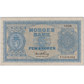 -13- 5 kroner 1950 F, kv. 0 - F.5259028. Signatur: Erik Thorp. Ex: Nettauksjon, 03/04 / Numisma Mynthandel A/S: kr.  525,-