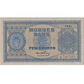 -15- 5 kroner 1951 G, kv. 0 - G.7437851. Signatur: Erik Thorp. Ex: Bergen Mynt&Seddel, 05/04 / Numisma Mynthandel A/S: kr.  525,-