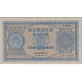 -20- 5 kroner 1953 J, kv. 0- - J.5983908. Signatur: Erik Thorp. Ex: Nettauksjon, 06/05 / Numisma Mynthandel A/S: kr.  174,-