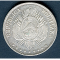 -13- Bolivia 1 Boliviano 1874,  kv. 1+/01 - KM160 / Numisma Mynthandel A/S: NOK  350,-