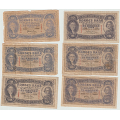 -6- Lott 6 stk. 10 kr. 1940-1944, VK - By etter bilder.
10 kr. 1940, -42B, -42C, -44E(x2) & -44F / Numisma Mynthandel A/S: kr.  2,-