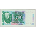 -13- 50 kroner 1986-VI, kv. 0/01 / Numisma Mynthandel A/S: kr.  1,-