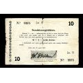 Gen. Steffens-seddel 10 kr 1940, kv. 2. S - S-seddel if�lge K. S�thres siste Norske Pengesedler 2022. Store bretterifter oppe og nede, rifter p� kortsidene og noe papirmangel p� midt. Lukefyller. 
Litra B. Nr. 9935 / Numisma Mynthandel A/S: NOK  234,-