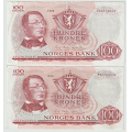 -26- Lott 100 kroner 1965D & 1966F, VK - 1/1+ og 1/1- / Numisma Mynthandel A/S: NOK  2,-