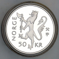 -16- Norge 50 kr 1995(III), kv. Proof - Illustrasjonsbilder. Frigj�ringen. Litt tonet etter � ha v�rt i SH-holder / Numisma Mynthandel A/S: NOK  1,-