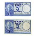 -1- Lot 5 kr 1956 C og 1962 J, kv. 1+/01 / Numisma Mynthandel A/S: kr.  1,-