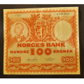 100 kr. 1950 B * Kv.. 1/1+ * Katv. kr. 1000 ** - Bilder er seddelen du f�r. Pen. Katalog verdi kr.1000. / Tore Rimstad: kr.  100,-