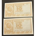 10 kr. 1970 � og Y ** Kv 01 ** Katv. kr. 200 ** - Bilder er sedlene  du f�r. Pene usirkulerte. Vurder fra bilder. IKKE SAL�R. / Tore Rimstad: kr.  70,-