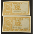 10 kr. 1973 N * Kv. 0. Katv. kr. 140 * Nr. rekkef�lge. - Bilder er sedlene. Kv.0. Pris KJ�P N� er en (1) sedell. Du velger antall. IKKE SAL�R. Kun 1 igjen. De andre er solgt. / Tore Rimstad: kr.  80,-