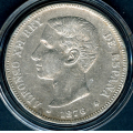 -19- Spania 5 Ptas 1876 (76), kv. 1/1+, kh. - Renset / Numisma Mynthandel A/S: kr.  1,-
