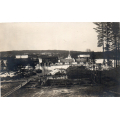 Riksgrensen Magnor. Lok, vogner og folk ved jernbanelinjen Kv.1-2 - Grensegaten sees gjennom skogen. / Knut J. Myrvang: NOK  60,-