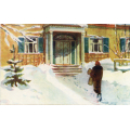 Gjerding. Dame p� vei til stort hus. Mittet 2246. Stmp.-25. Kv.1. / Knut J. Myrvang: NOK  25,-