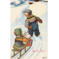 gun. Barn med gaver p� kjelke. Stmp.-49. Kval 1-2. / Knut J. Myrvang: NOK  20,-