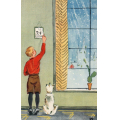 Chrix Dahl. DAMM-kort uten nr. Gutt med kalender. St.-39. Kv.1-2. - Med brevmerke.  Int.kvinneliga for fred og frihet. Ikke stemplet. / Knut J. Myrvang: NOK  40,-