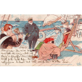 Olaf Krohn. Ombord p� flott b�t med damer og kapteinen i solen - Sendt til USA 1902. Svak hj.b�y. / Knut J. Myrvang: NOK  40,-
