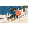 Finbeck og Fia p� kjelke i stor fart. Brukt i DK, og trolig dansk - Stemplet 1924. Kval 2. / Knut J. Myrvang: NOK  30,-