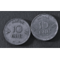 10 �re 1918 og 1919 s�lv kv. 1+ og 01 * Katv.150 - Bilder er myntene. Vurder ogs� fra bilder. / Tore Rimstad: kr.  40,-