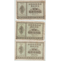 -4- Lott, 3 stk. 1 kroner 1942D-1944G, VK - 1942D, kv. 1-/2, manglende hj�rne
1944H, kv. 1-, flekker
1944G, kv. 1/1-
Sign: Meldahl/Nielsen / Numisma Mynthandel A/S: kr.  1,-