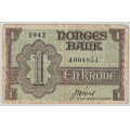-9- 1 krone 1942A  London, kv. 1-. - Sign: J. N�rve / Numisma Mynthandel A/S: kr.  1,-