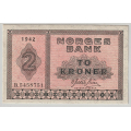 -13- 2 kroner 1942B, kv. 01 - Sign: Meldahl/Nielsen / Numisma Mynthandel A/S: NOK  3,-
