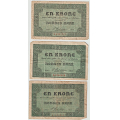 -22- Lott 3 stk 1 kroner 1917B, VK - 3 stk. 1917B, kv. 1-/2 til 1-.
Sign: Cederholm. / Numisma Mynthandel A/S: NOK  1,-