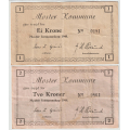 -31- Moster Kommune 1- & 2 kr. 1940, kv. 1-. - N85 & N86.
Sign: Lars L. Gr�n�s/J.H. R�ksund / Numisma Mynthandel A/S: NOK  39,-