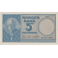 -5- 5 kroner 1957E, kv. 0/01 - Eks OMH, som 0/01
Signatur: Brufoss/Thorp / Numisma Mynthandel A/S: NOK  210,-